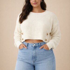 Derek Heart Cream Crop Sweater with Button Detail Women’s XL